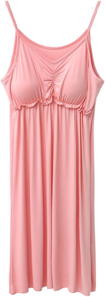 Built in Bra Nightgowns for Womens Sexy Spaghetti Strap Sleepwear Solid Long Nightdress Casual Loungewear Night Shirts