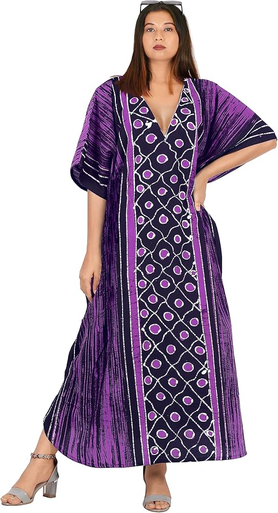 LA LEELA Women's Kaftan Batik Sleepwear Long