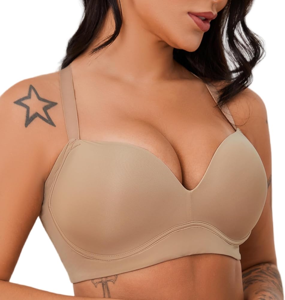 SEA BBOT Women Wireless Push Up Bra Side Smoothing T-shirt Bra Add One Cup