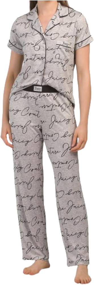 Juicy Couture Women's Short Sleeve Button Down and Pants Pajama Set (US, Alpha, Small, Regular, Regular, JC Script)