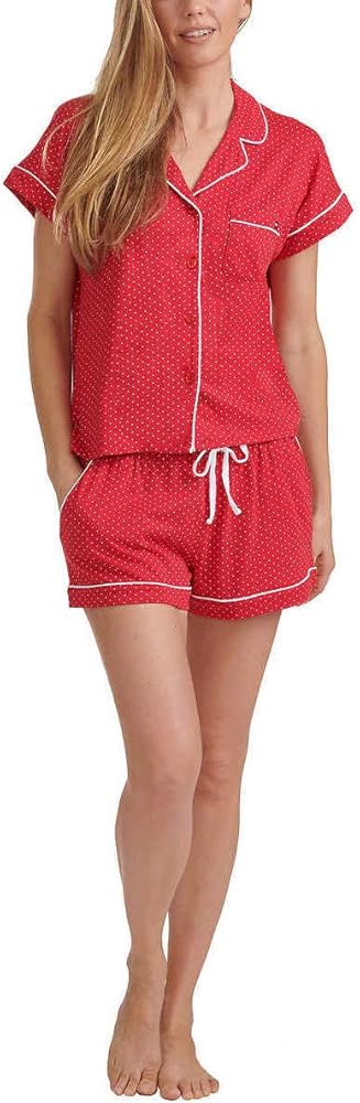 Tommy Hilfiger Womens 2 Piece Pajama Shorts Set (Classic Red Dot, X-Large)