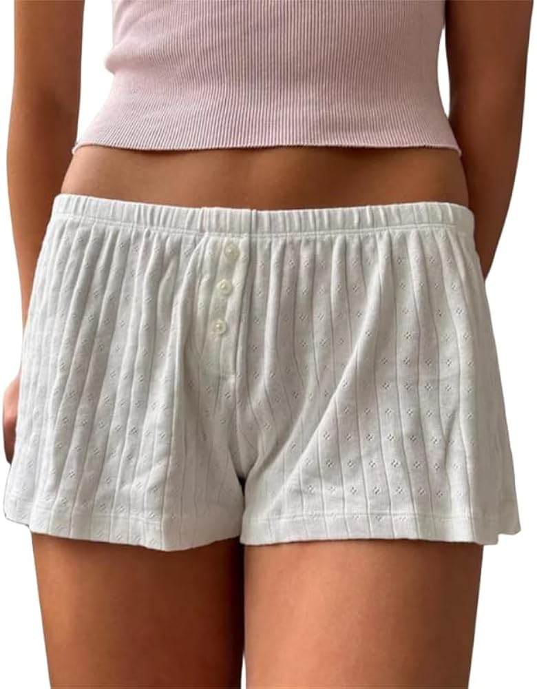 Women Lounge Shorts Cute Boyshorts Panties for Women Floral Printing Front Button Sleepwear Pj Bottoms Underwear (White #PWH1, S)