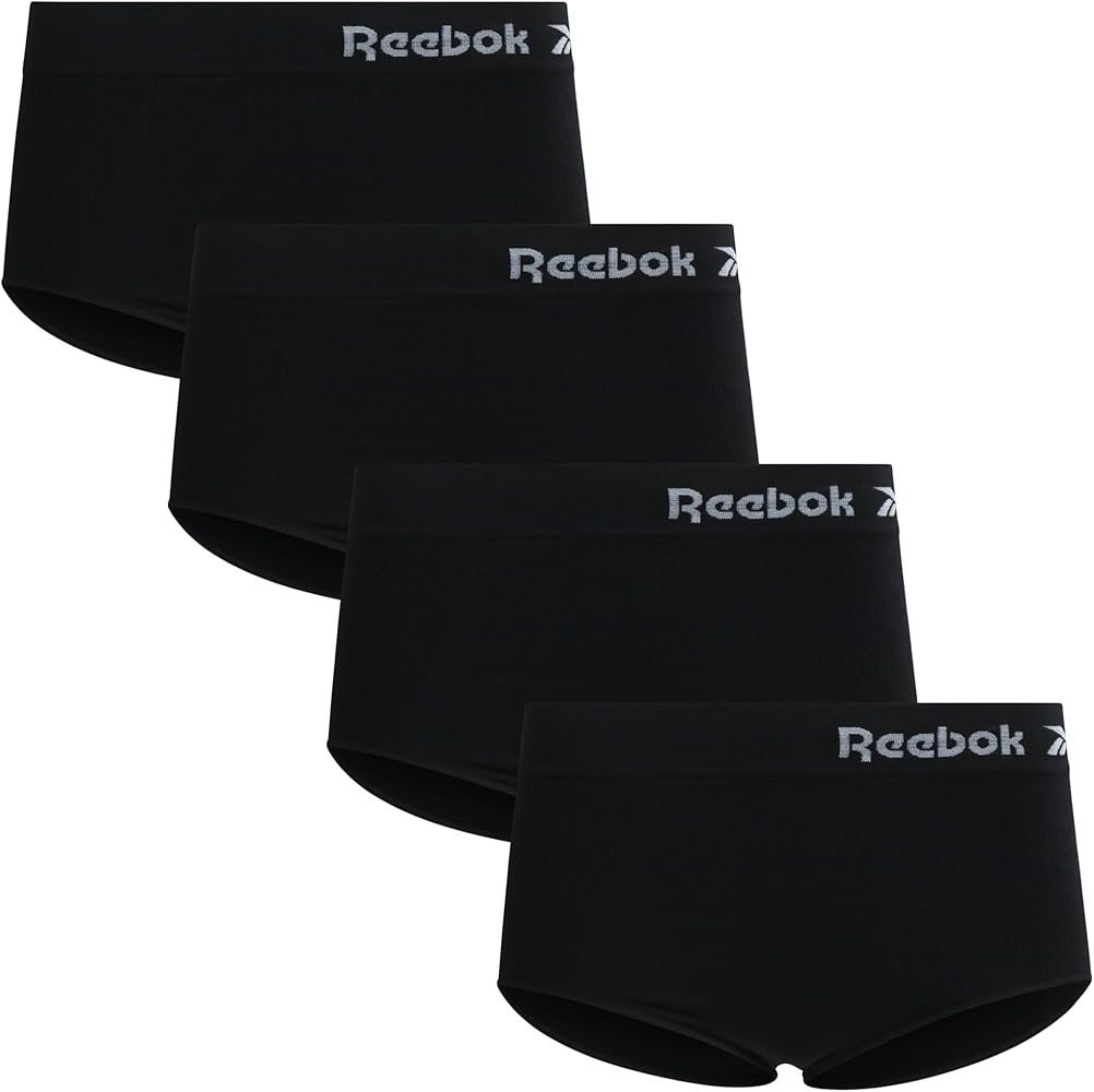 Reebok Women's Briefs - 4 Pack High Waist Stretch Performance Seamless Panties - High Waisted Underwear for Women (S-XL), Size Large, All Black