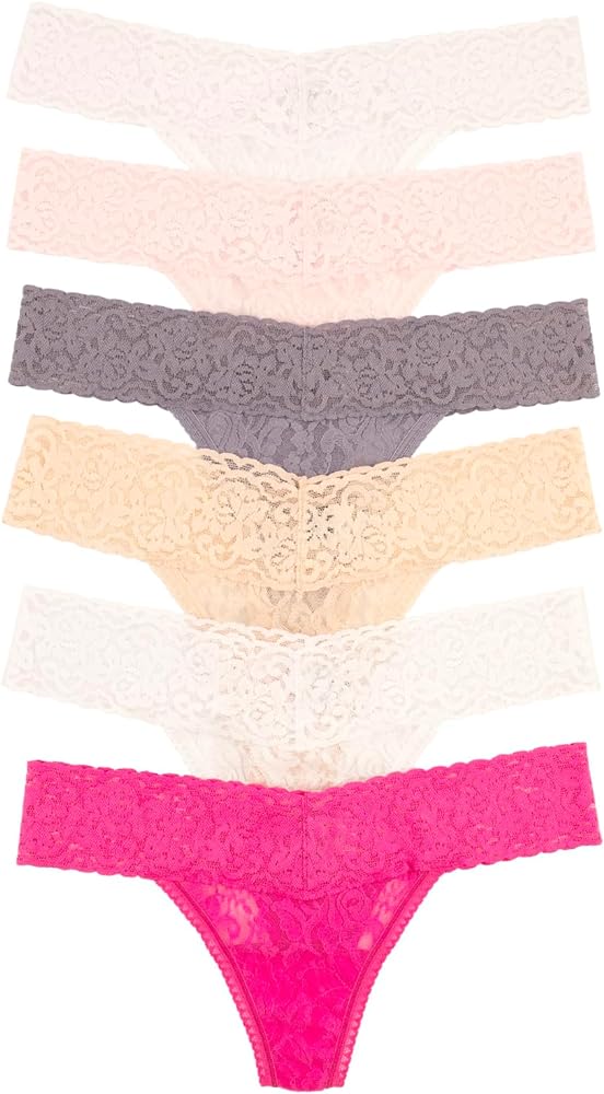 Felina Thongs for Women - 6-Pack Super Stretchy Floral Lace, Thong Underwear Women with Cotton Gusset and Smooth Fit