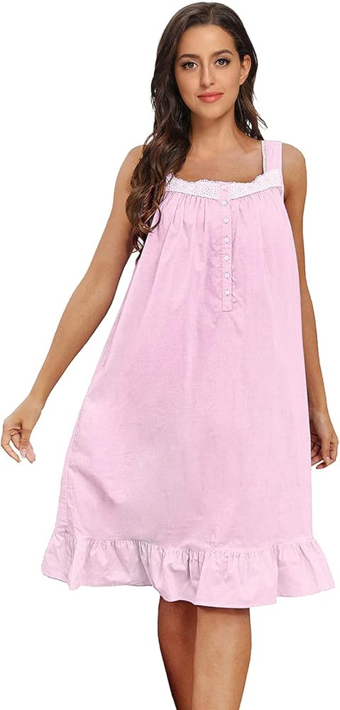 IZZY + TOBY Womens Sleeveless Nightgowns Cotton Night Dress Nightgown Comfy Sleepwear Dress Lightweight Night Gown