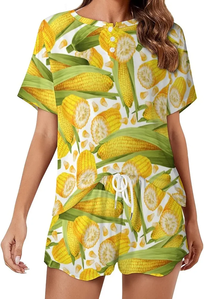 Golden Corn Women's Pajama Set Short Sleeve Shirt and Shorts Sleepwear Lounge Set