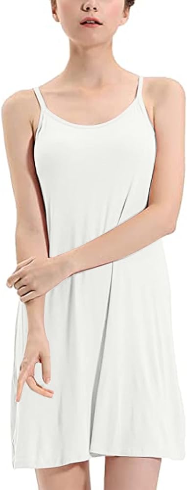 ASHER FASHION Womens Full Slip Dress Built-in Bra Chemisole Sleepwear Adjustable Spaghetti Strap Nightgown