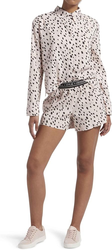 KENDALL + KYLIE womens Notched Collar Boxer Setpajama sets