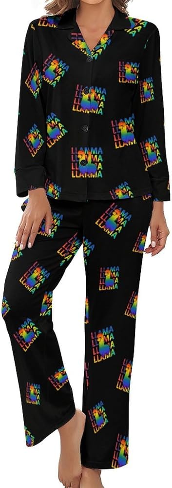 Tie Dye Rainbow Llama Casual Women's Pajama Set 2-Piece Sleepwear Long Sleeve Loungewear