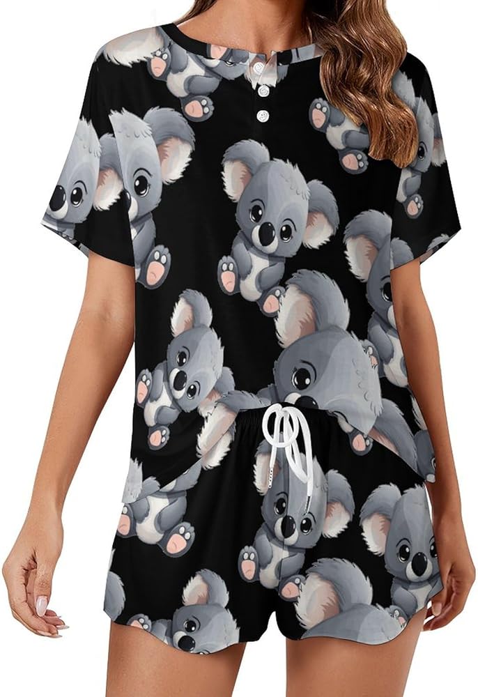 Cute Koala Women's 2 Piece Pajamas Short Sleeve Shorts Sleepwear Set Causal Loungewear Home Suit 4XL