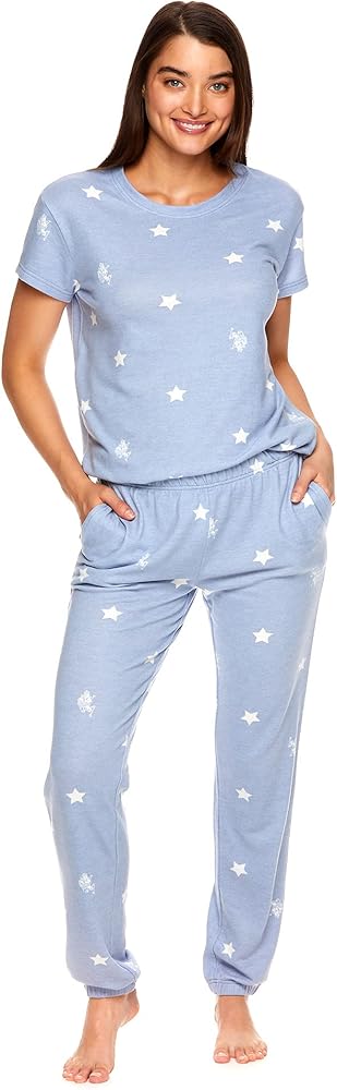 U.S. Polo Assn. Womens Short Sleeve Shirt and Lounge Skinny Pajama Pants with Pockets Sleepwear Set