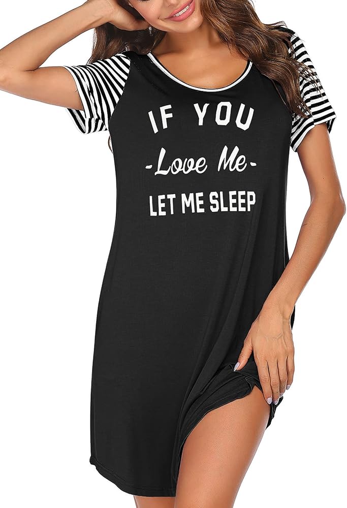 Ekouaer Nightgown For Woman Night Dress Short Sleeve Printed Sleep Shirt With Pocket Sleepwear Soft S-XXXL