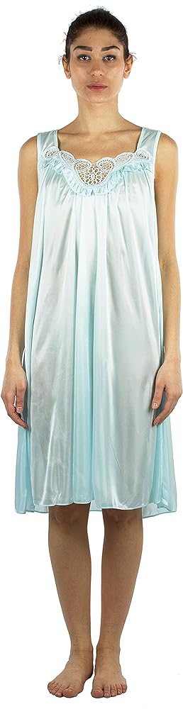 Silky Lace Accent Sheer Nightgowns - Medium to 5X Available