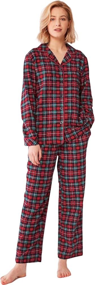 SIORO Flannel Pajamas Women 100% Cotton Plaid Pj Sets Sleepwear Loungewear