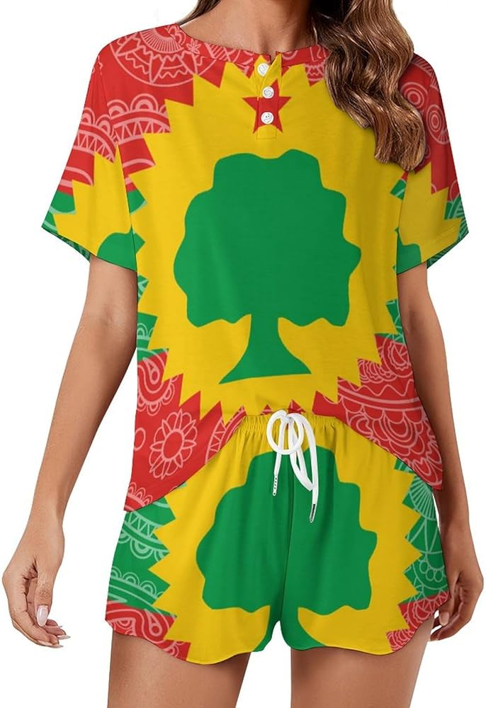 The Oromo Liberation Front Paisley Flag Women's 2 Piece Pajamas Short Sleeve Shorts Sleepwear Set Causal Loungewear Home Suit 5XL