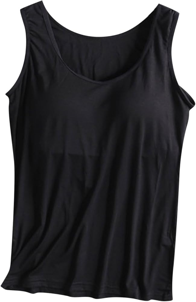 Womens Tank Tops with Built in Bras Padded Basic Solid Summer Casual Tops Yoga Athletic Stretch Comfort Camisole