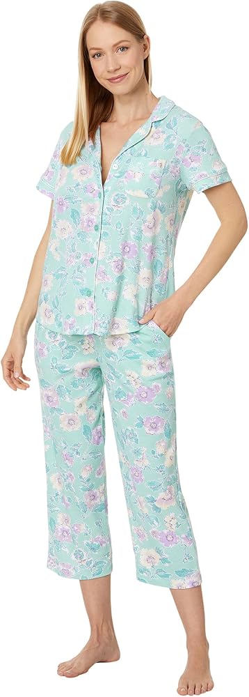 Karen Neuburger Women's Short Sleeve Girlfriend Capri Pj Set with Lace Detail