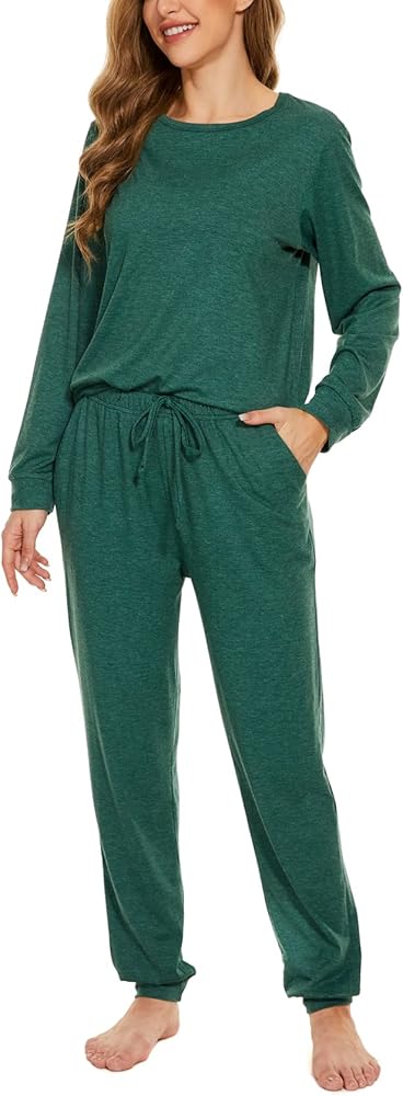 MOYEE Womens Pajamas Set Sleepwear Casual Tops and Lounge Pants Soft Sleeping Pjs Set with Pockets