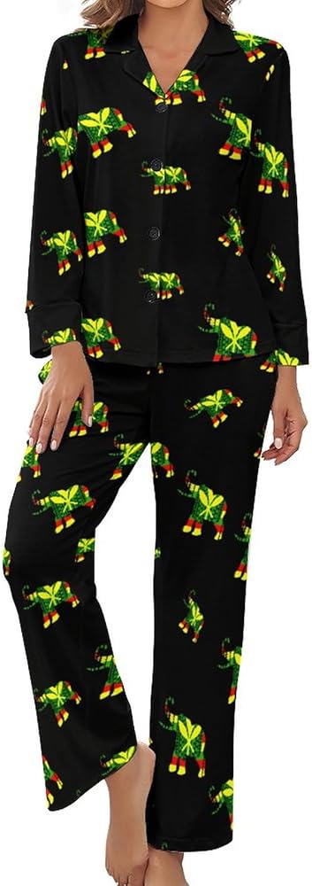 Tribal Kanaka Maoli Elephant Flag Casual Women's Pajama Set 2-Piece Sleepwear Long Sleeve Loungewear