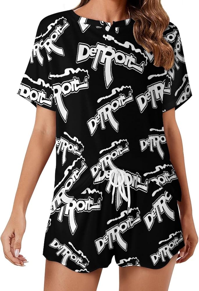 Detroit Gun Classic Women's Pajamas Loungewear Set Loose Short Sleeve Sleepwear With Pockets