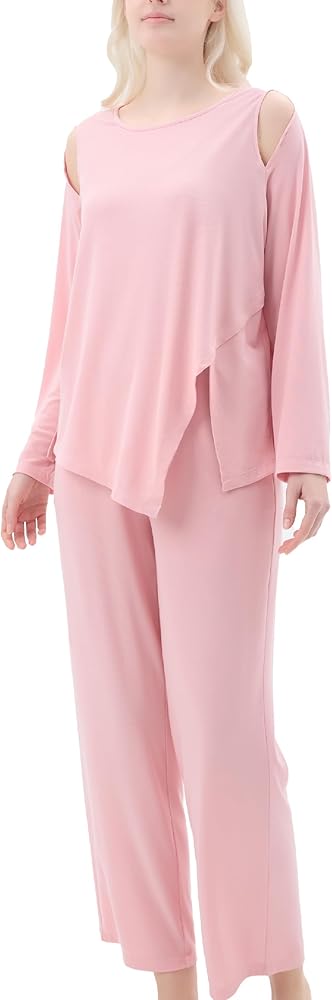 Women's Pajama Set - 2 Piece Set Full Sleeve with Cut Shoulder Style, Side Pockets Pjs Pants, S to XL