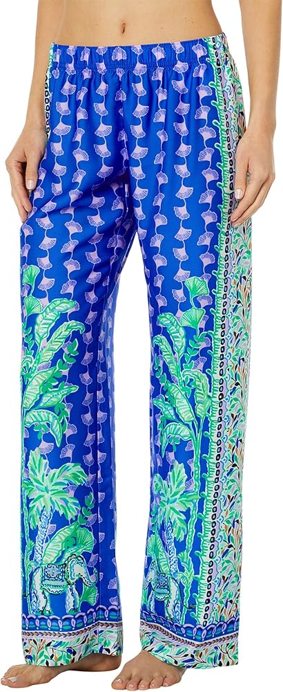 Lilly Pulitzer Pj Woven Pants for Women - Pull-On Style and Loose Fit Silhouette with Floral Patterning All Over