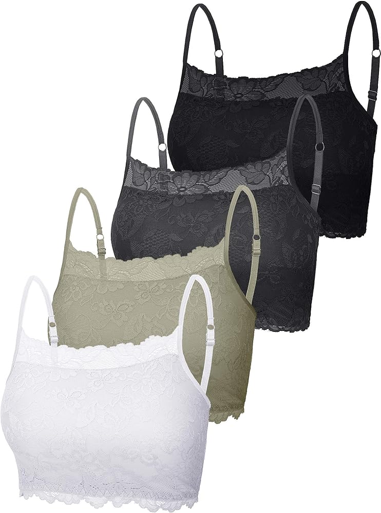 4 Pieces Women's Lace Cami Stretch Lace Half Cami Breathable Lace Bralette Top for Women Girls