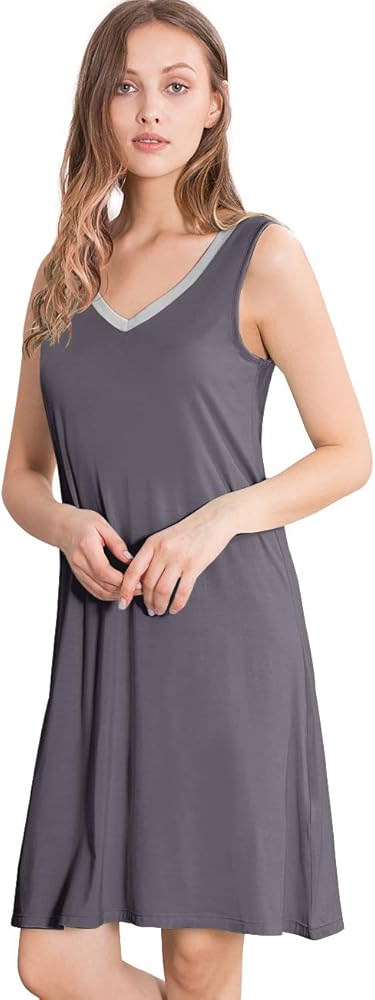 WiWi Nightgown for Women Cooling Sleeveless Sleepwear V Neck Sleep Shirt Plus Size Tank Pajamas Dress S-4X