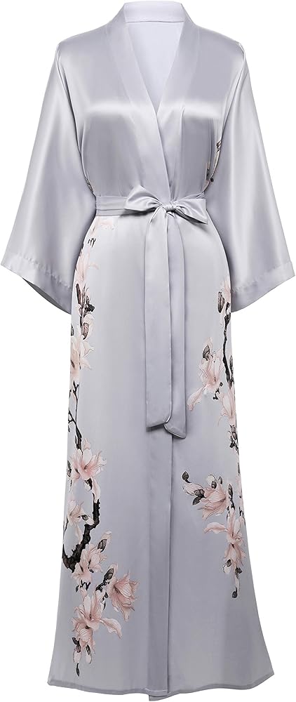 BABEYOND Kimono Robe Cover up Long Floral Satin Sleepwear Silky Bathrobe Bachelorette Robe