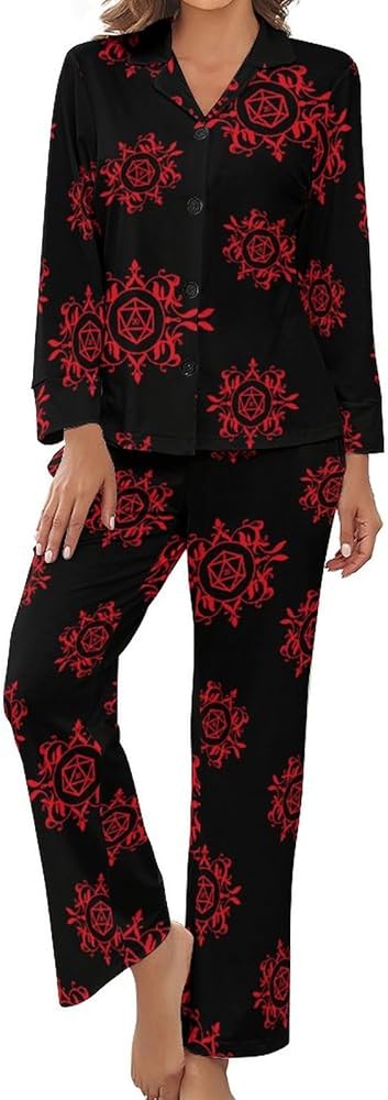 D20 Dice Casual Women's Pajama Set 2-Piece Sleepwear Long Sleeve Loungewear