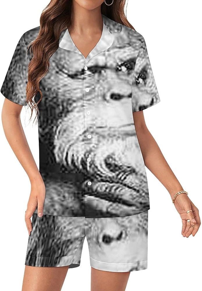 Bigfoot Sasquatch Women's Silk Pajama Set Short Sleeve Sleepwear Loungewear Pj Set