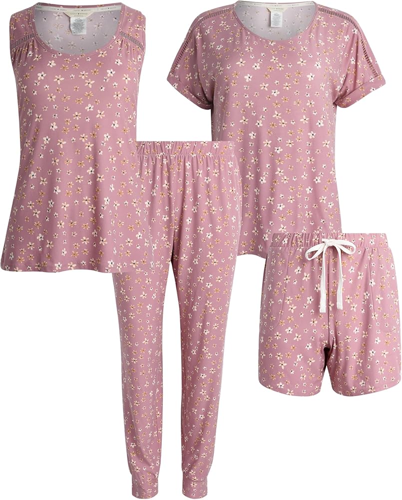 Lucky Brand Women's Pajama Set - 4 Piece Sleep Shirt, Tank Top, Pajama Pants, Lounge Shorts (S-XL)