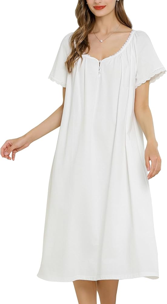 Aprsfn Cotton Nightgowns for Women Vintage Victorian Soft Full Length Sleepwear Ladies Nightdress Pajamas