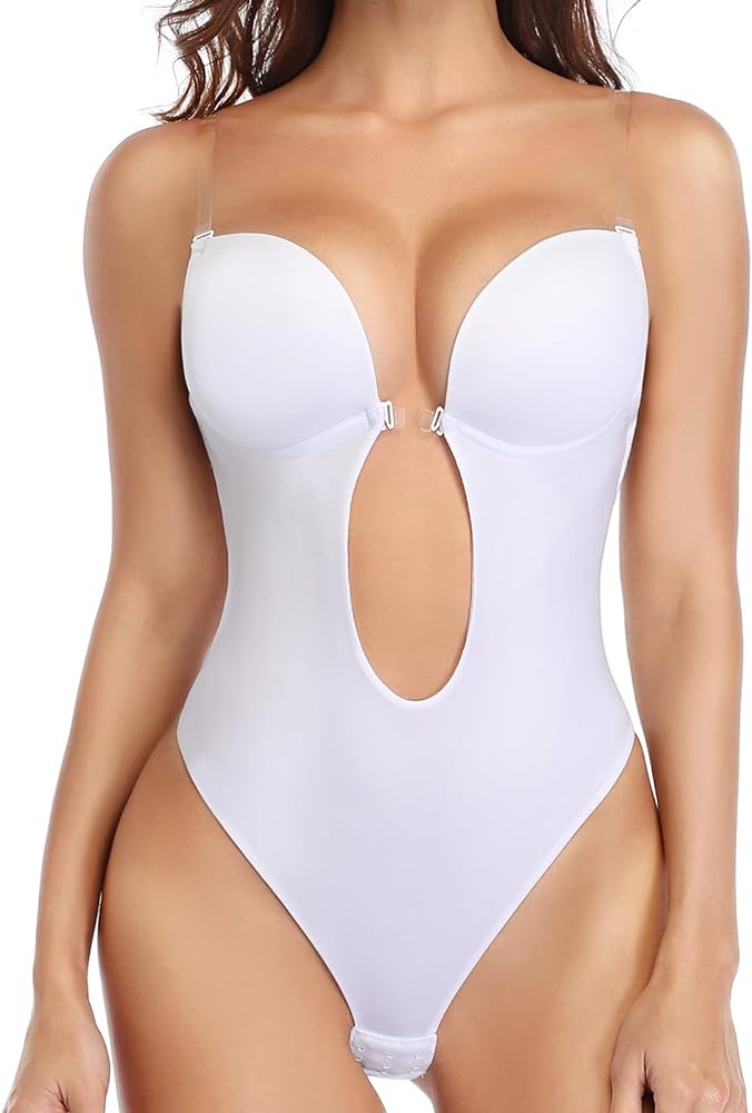 JOYSHAPER Women Plunging Deep V-Neck Strapless Backless Bodysuit Seamless Thong Full Body Shapewear for Wedding Party