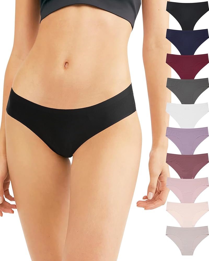 LEVAO 10 Pack Seamless Underwear for Women-No Show Cheeky Bikini Panties-Breathable Silk Touch Briefs-No Panty Line Underwear