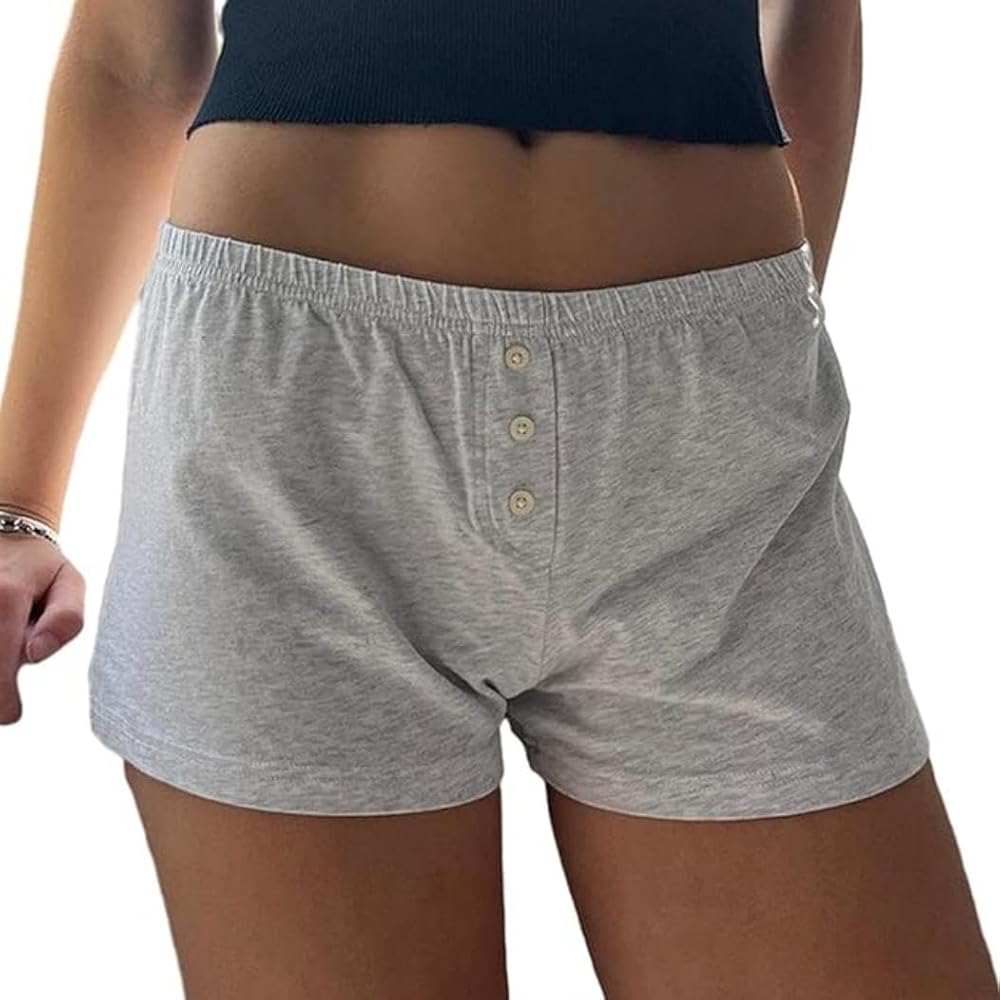 Women Pajama Shorts Y2K Low Rise Lounge Comfy Teen Girls Button Boxers Pj Bottoms Sleepwear