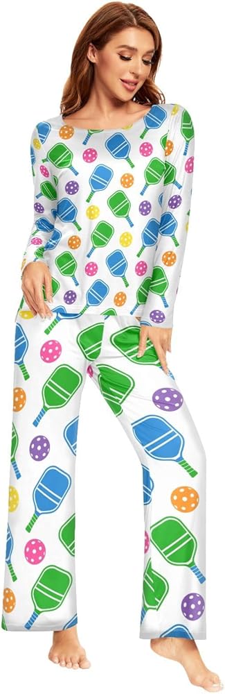 ZOEO Pickleball Pickleball Ball Women's 2 Piece Long Sleeve Sleepwear Soft Ladies Lounge Pajama Set Pants