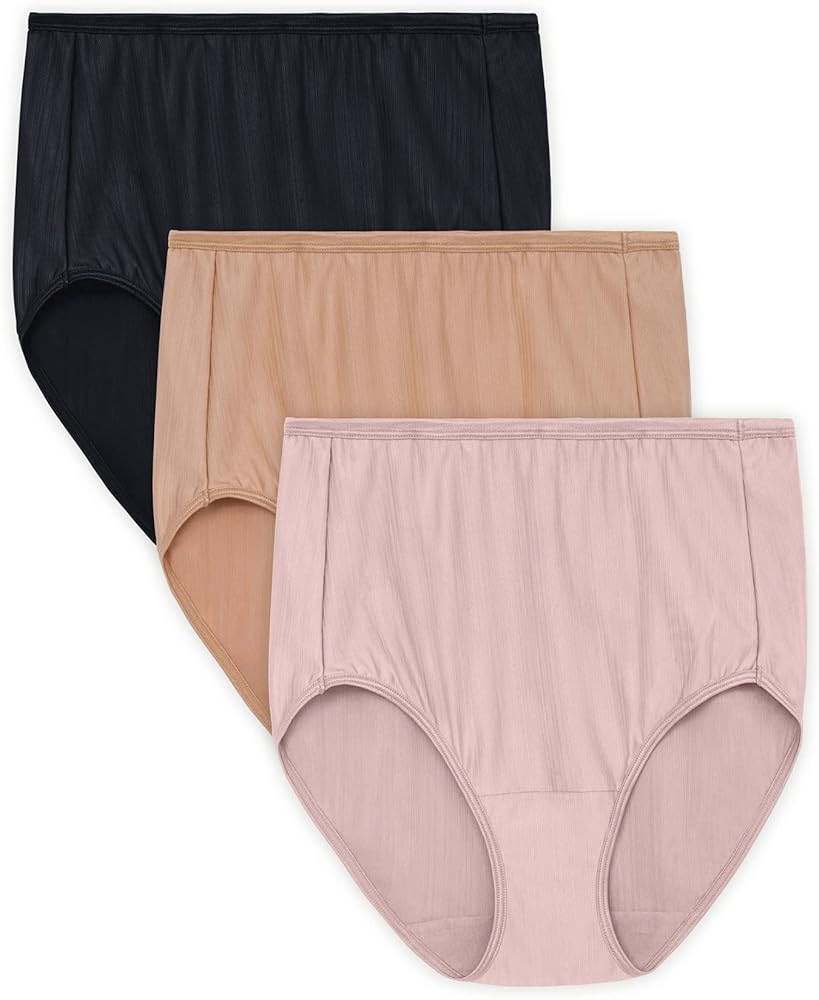 Vanity Fair Womens Comfort Stretch Brief 3-Pack, XL, Sheer Quartz/Beige/Black