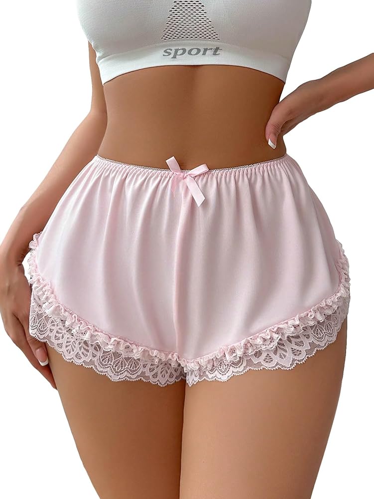 SweatyRocks Women's Plain Contrast Lace Bow Front Briefs Casual Breathable Comfy Panty Underwear