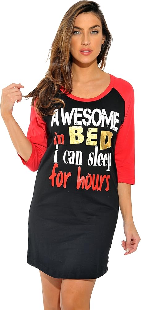 Just Love 100% Cotton Sleep Dress for Women Baseball Sleeve Nightshirt