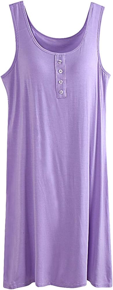 Womens Modal Built in Bra Padded Pajama Strap Camisole Long Tank Tops Shirt Sleepwear Dress PurpleUS 4-6