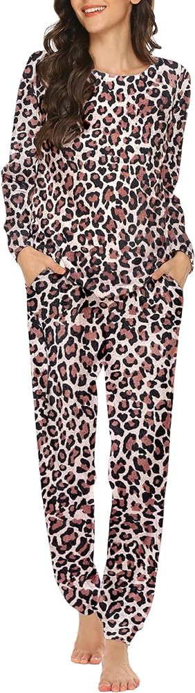 Ekouaer Pajama Sets Long Sleeve Jogger Sets 2 Piece Lounge Sets PJ Sets Sleepwear Loungewear for Women