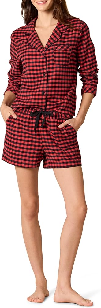 Amazon Essentials Women's Lightweight Woven Flannel Pajama Set with Shorts