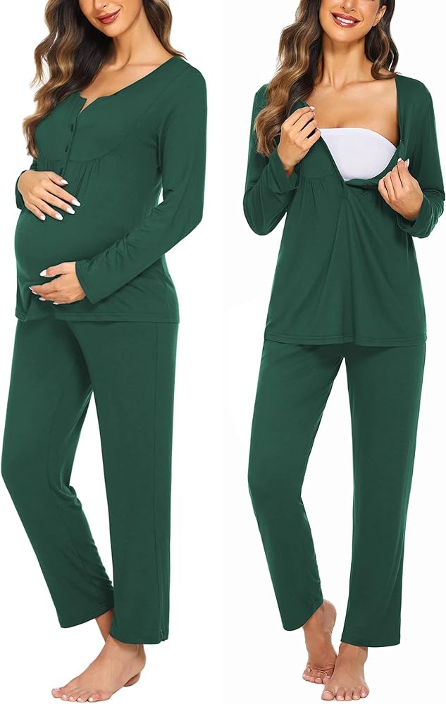 Ekouaer Maternity Nursing Pajama Sets Labor Delivery Pjs Long Sleeve Breastfeeding Pajamas Pregnancy Sleepwear Set