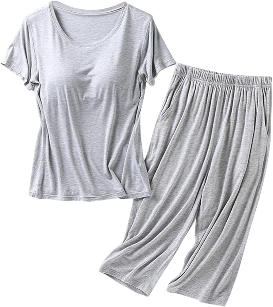 Plus Size Outfits for Women Camisole Tops with Built in Bra and Bermuda Shorts Cotton Pajama Set Comfy Loungewear