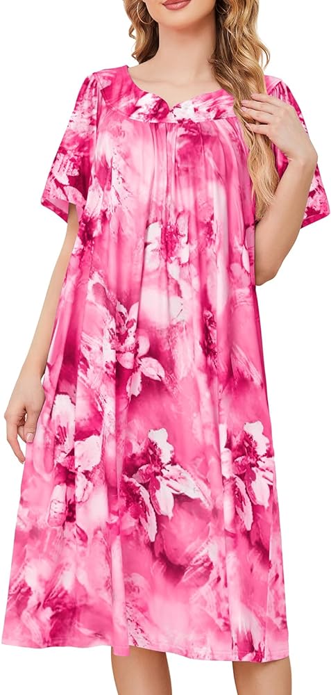 House Dresses for Women with Pockets Moo Moo Nightgown Short Sleeve Mumu Dress Lounge Dress S-3XL