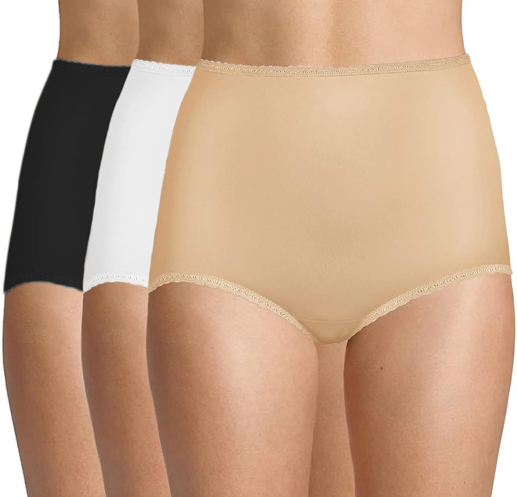 Bali Women's 3 Pack Skimp Skamp Brief Panty, White/Black/Nude, 8