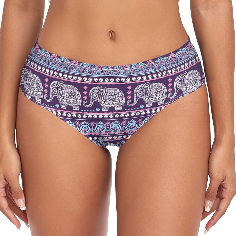 Women's Soft Underwear, Boho Elephant Stripes Retro High Waist Brief Breathable Stretchy Bikini Panties XS-XXL