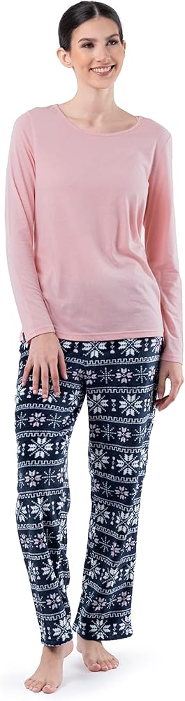 Fruit of the Loom Women's Sueded Jersey Crew Top and Fleece Pant Sleep Set