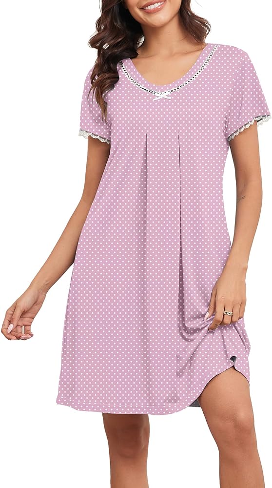 PrinStory Womens Nightgown Short Sleeve Nightshirt Casual Sleepwear for Women